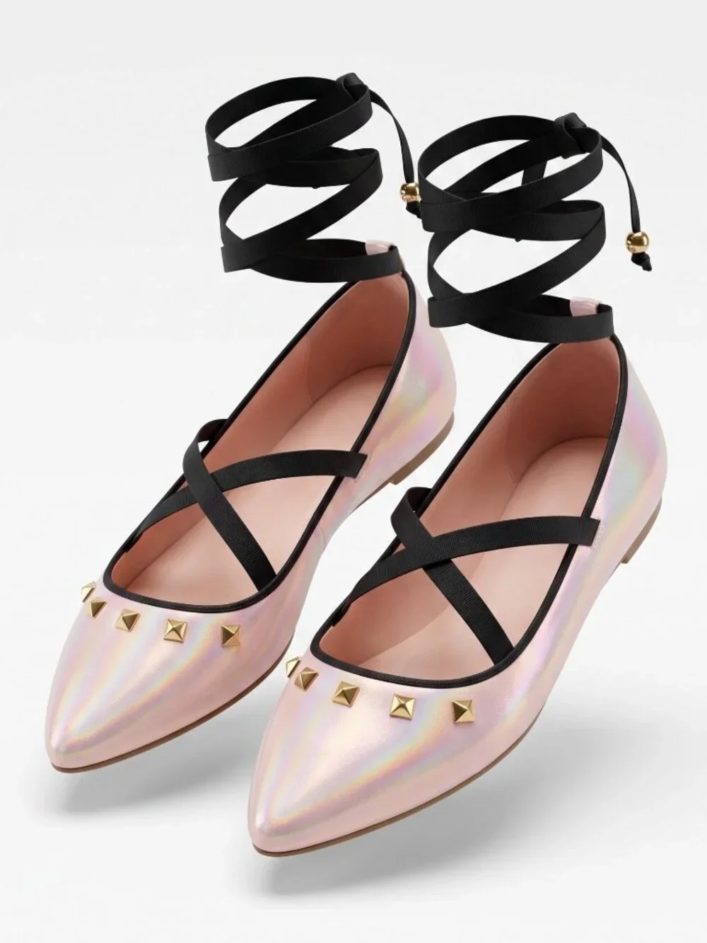 The Children’s Place ✦ Metallic Rose Ballet Flats ✦ Gold Studs Wraparound Ribbon
